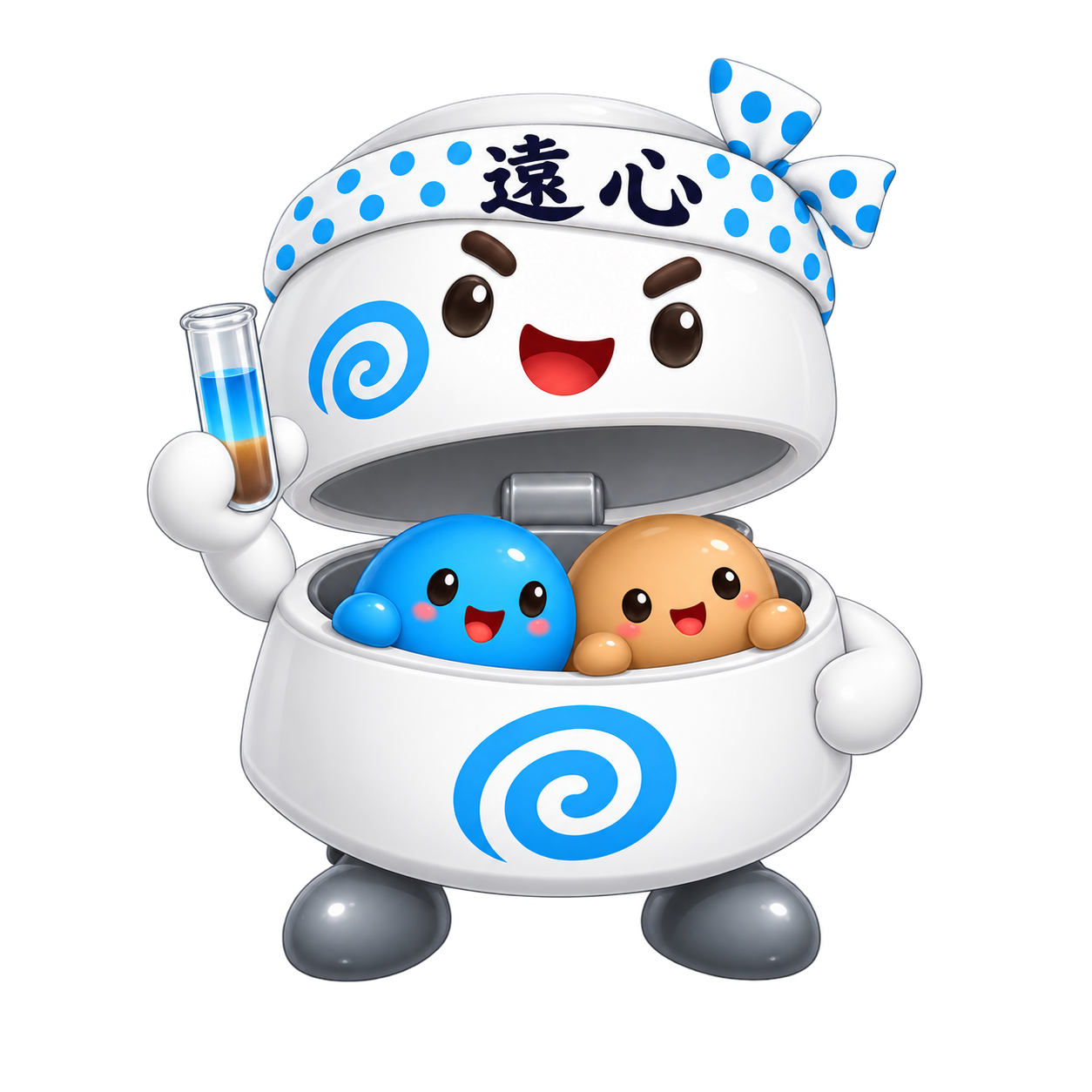 試験管を持ってサンプル試験をご案内するぐるやん